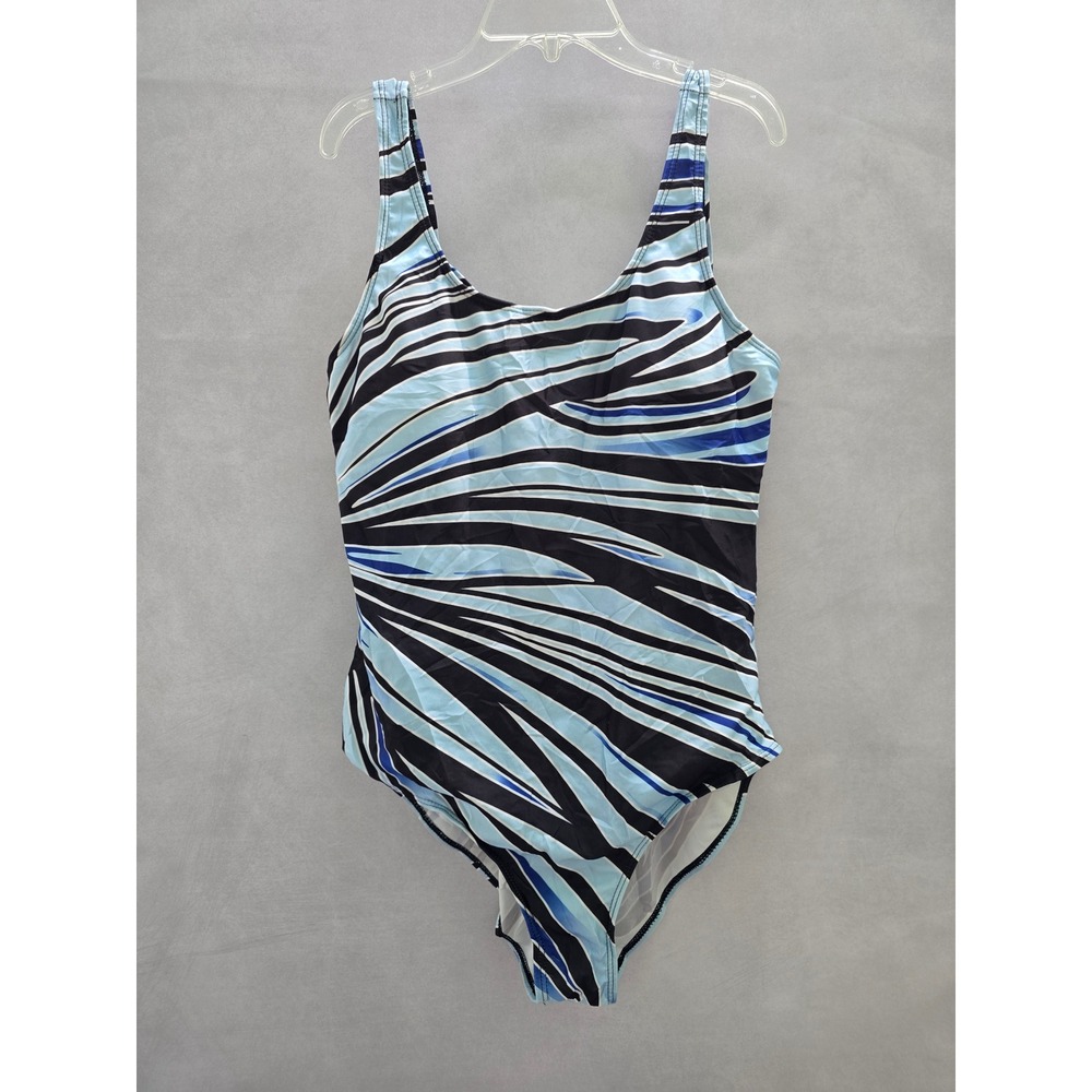 Blue Geometric One Piece Swimsuit Resort Vacation Beach Plus 3X